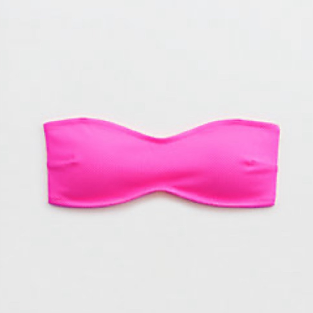Barbie Pink Medium Aerie Shine Pique Bandeau Bikini Top pink